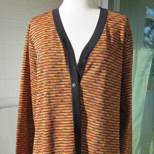 Exclusively Misook Brown Orange Red One Button Cardigan Sweater Sz Medium Mint